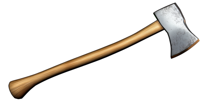 Metal head axe with wooden handle on white