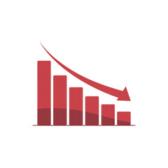 Red decline bar chart with downward arrow trendy icon for business related designs 