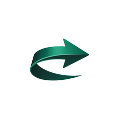 Ribbon swoosh right arrow with 3D curved forward pointer colorful vector on transparent background