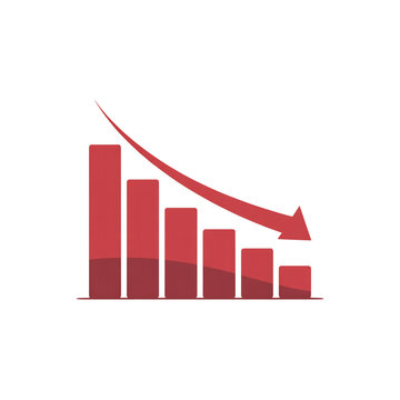 Red decline bar chart with downward arrow trendy icon for business related designs 