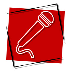 microphone, red banner in a frame. Vector illustration on a white background.