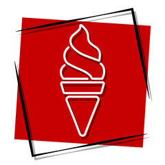 ice cream, red banner in a frame. Vector illustration on a white background.