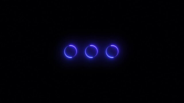 Glowing neon pink color three dot more button animation icon menu dots three objects animated in black background.