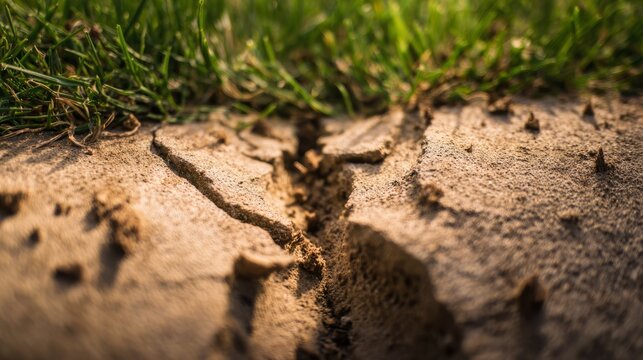 spodumene. Small depression in lawn with scattered soil fragments and textured ground. real-estate listings, architecture portfolios, designed for real-estate listing and luxury residence showcases.
