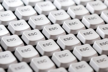 Many white computer keyboard keys with Esc word on each key - 3d rendering
