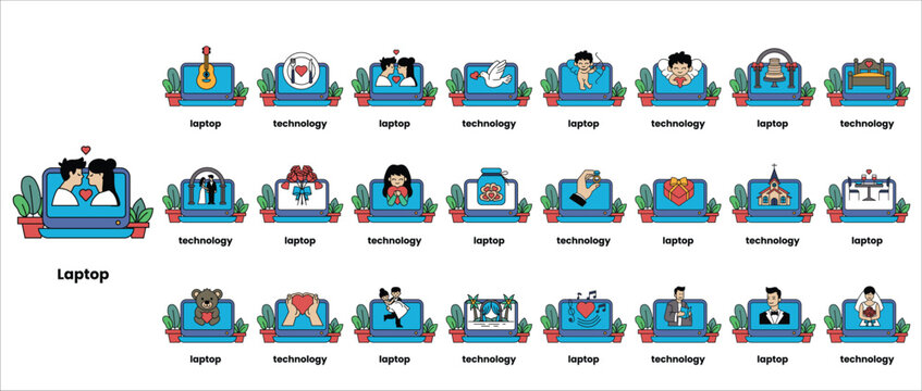 A collection of images of people and objects related to laptops