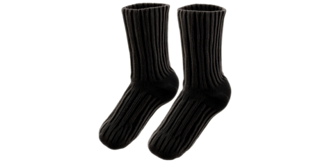 Black ribbed crew socks on white background