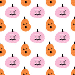 Cute Halloween Pumpkin Seamless Pattern Pink and Orange Jack-O-Lantern Illustration