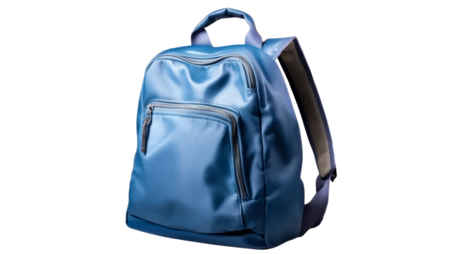 Blue Backpack with Zipper Pockets on White