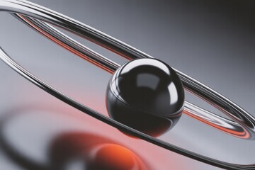 Floating Metallic Sphere with Red Highlights and Light Ribbons