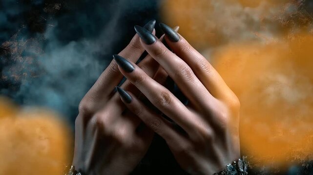 Dark overlay featuring undead-style hands with sharp nails for frightening background design, with copy space