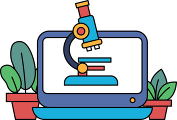 A computer monitor with a microscope on it