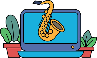 A cartoon image of a saxophone on a computer screen