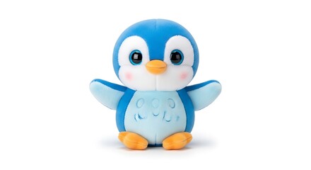 Obraz premium Adorable Blue Penguin Plush Toy on White Background.