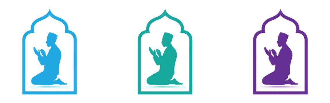 Muslim Prayer icon collection, Happy Ramadan and religion, islamic prayer vector icon set, vector graphics, editable stroke outline sign, eps 10