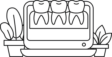 A black and white drawing of a toothbrush with three teeth on it