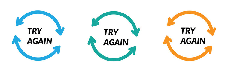 Try again text vector signs set. Persistence and determination concept designs