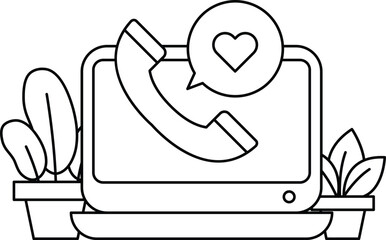 A computer monitor with a phone and a heart symbol on it