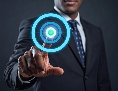 Close-up shot of person interacting with digital targeting interface - Powered by Adobe