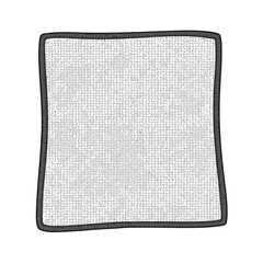 A close-up illustration of a white microfiber cleaning cloth with a dark gray border, showing its textured surface.