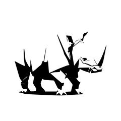 Abstract Geometric Black Rhinoceros Silhouette with Sharp Angles