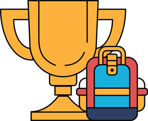 A trophy and a backpack are shown together