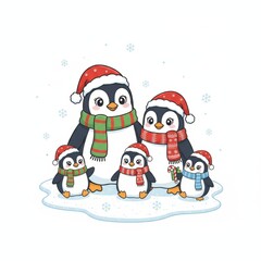 Naklejka premium Joyful penguin family celebrates winter holidays in style