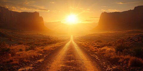 Desert Road Leads Bright Sunny