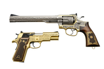 Ornate Brass Firearms with Engraved Floral Scrollwork