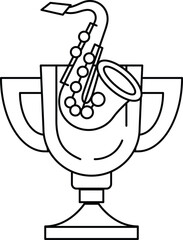 A white cup with a saxophone on it