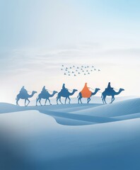 Minimalist Desert Caravan in Blue Tones