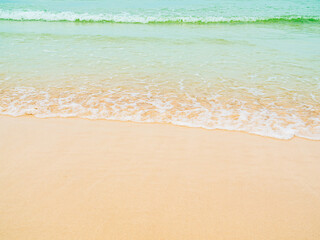 Summer background sea blue with sand beach at coast island scene mockup water nature travel vacation holidays tropical, mockup ocean ecosystem energy change environment, backdrop product cosmetic.