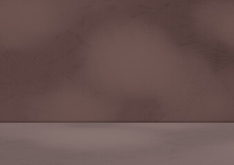Brown background wall floor with shadow flower gradient old rose color backdrop, minimal podium stage loft for presentation product, empty mockup stand interior