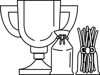 A cup and a bag of strings are shown next to each other