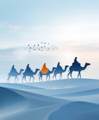 Minimalist Desert Caravan in Blue Tones