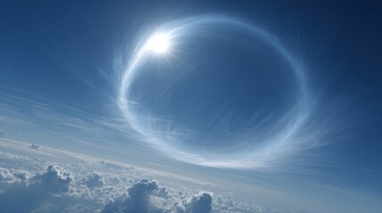 High angle view of cirrus clouds and sun