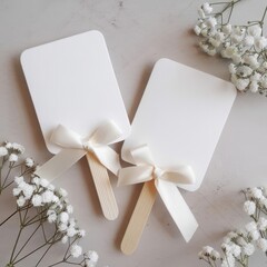 Minimalist Wedding Fans with Ribbon Bows and Florals