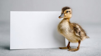 Cute baby duckling against white background