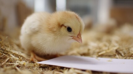 Baby chick on straw bedding