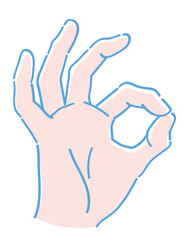 手のジェスチャーのイラスト。OKサイン。ベクターイラスト素材。