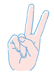 手のジェスチャーのイラスト。ピースサイン。ベクターイラスト素材。