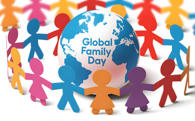 global family day celebration with colorful people holding hands around earth