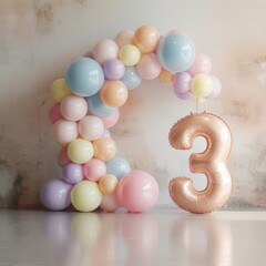 Pastel Balloon Arch with Peach Number Three