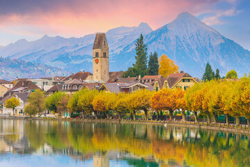 Interlaken city skyline, cityscape of Switzerland