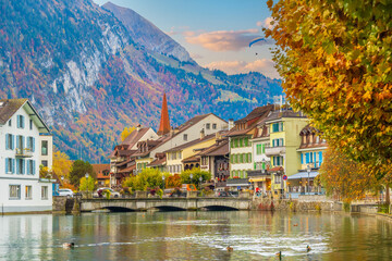 Fototapeta premium Interlaken city skyline, cityscape of Switzerland