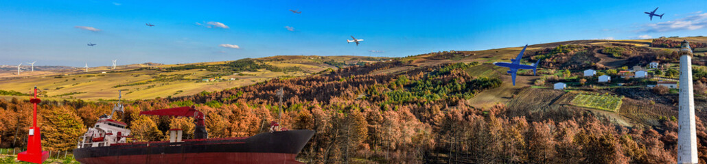 DREAM N°78 – The hill of crosses, surreal landscape with symbols of faith and flying figures
