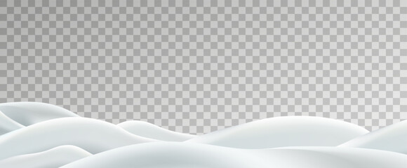 Realistic winter background, snowdrifts, snowdrifts, blizzard and wind, snow. Christmas winter landscape, 3D background with snow, vector transparent background, PNG.	
