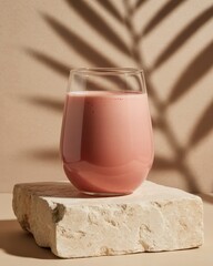 Creamy Pink Beverage in Stemless Glass with Shadows