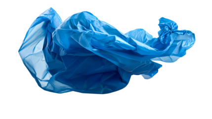 Blue fabric fluttering in air isolated on white background