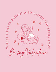 Cupid illustration with romantic Valentine quote